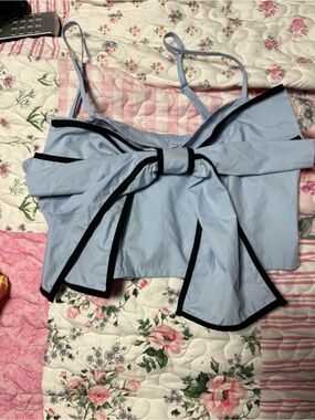 Altar'd State Light Blue Bow-Front Crop Top with Black Trim